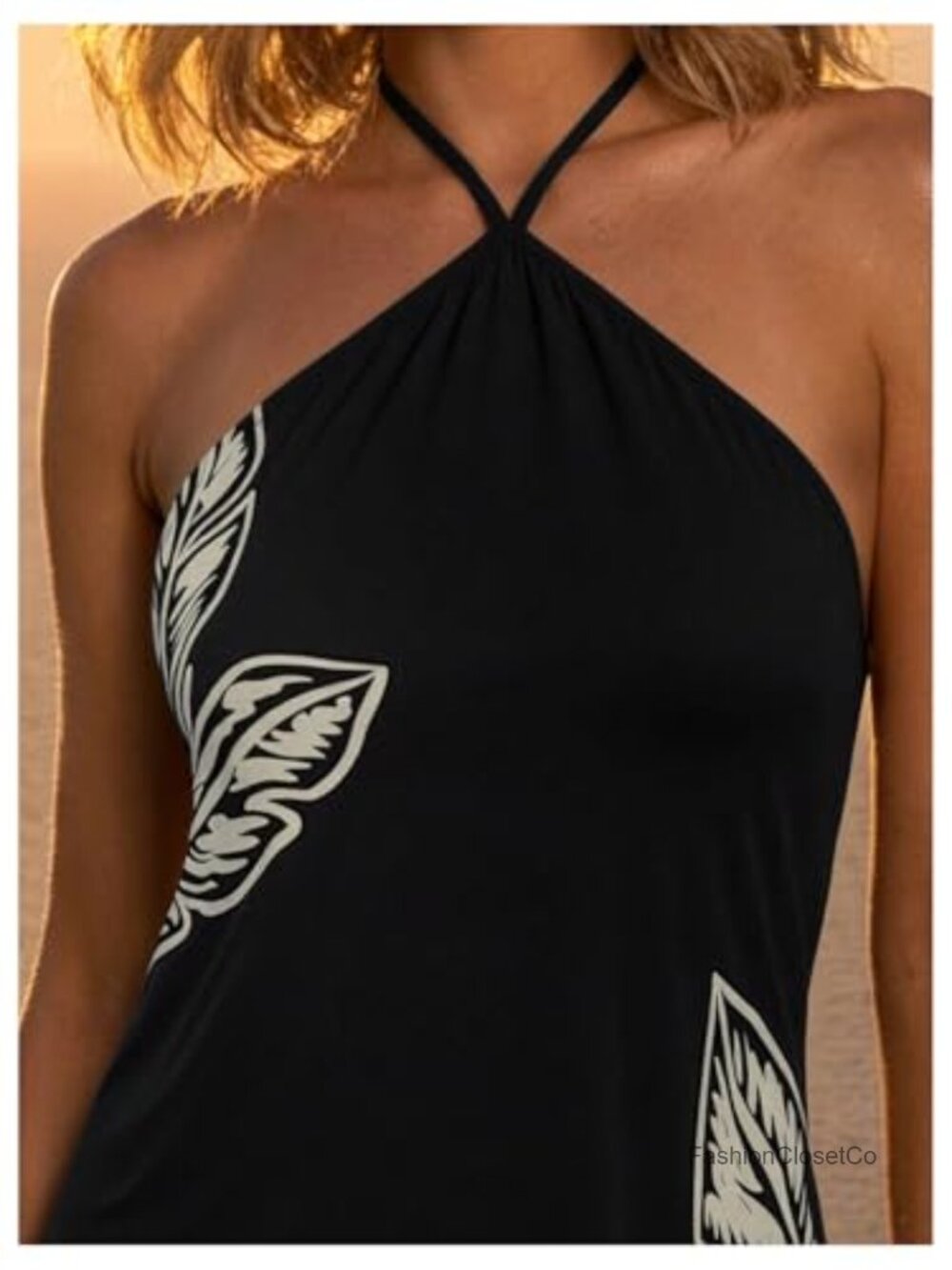 Boho Tropical Halter Mini Dress Tie Backless Summer Beach Vacation - Picture 4 of 5
